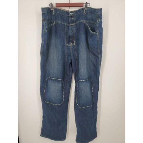 Y2K VTG Marithe Francois Girbaud Jeans Mens 44X33 Dark Wash Embroidered Hip Hop - Picture 1 of 7